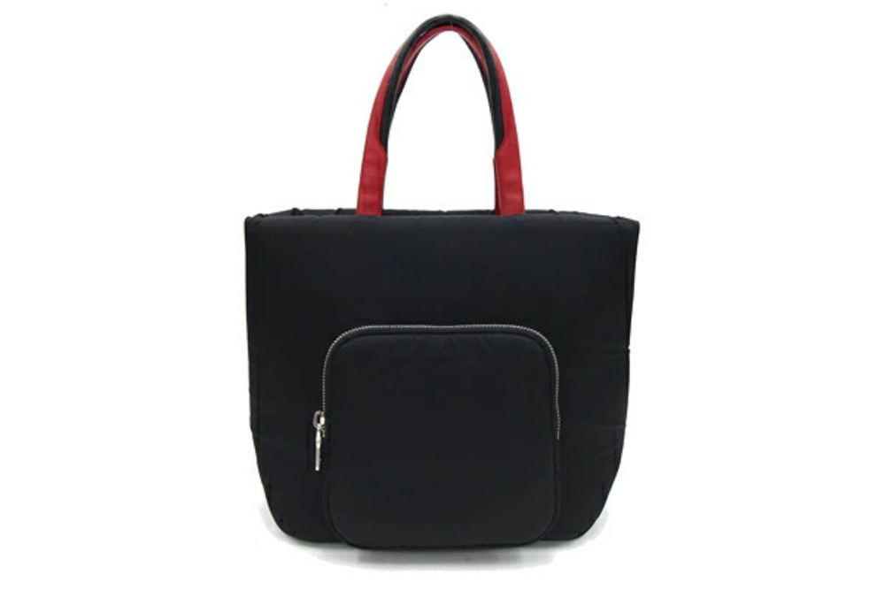 Prada Red Shoulder Tote Bag Leather Handbag Triangle Black Red Black
